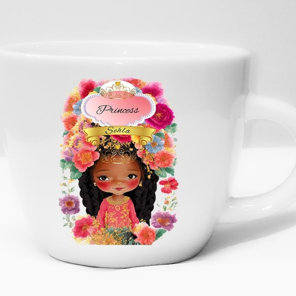 Personalized Princess Mug. Her Name on a White jumbo Stoneware Princes Mug 17oz.